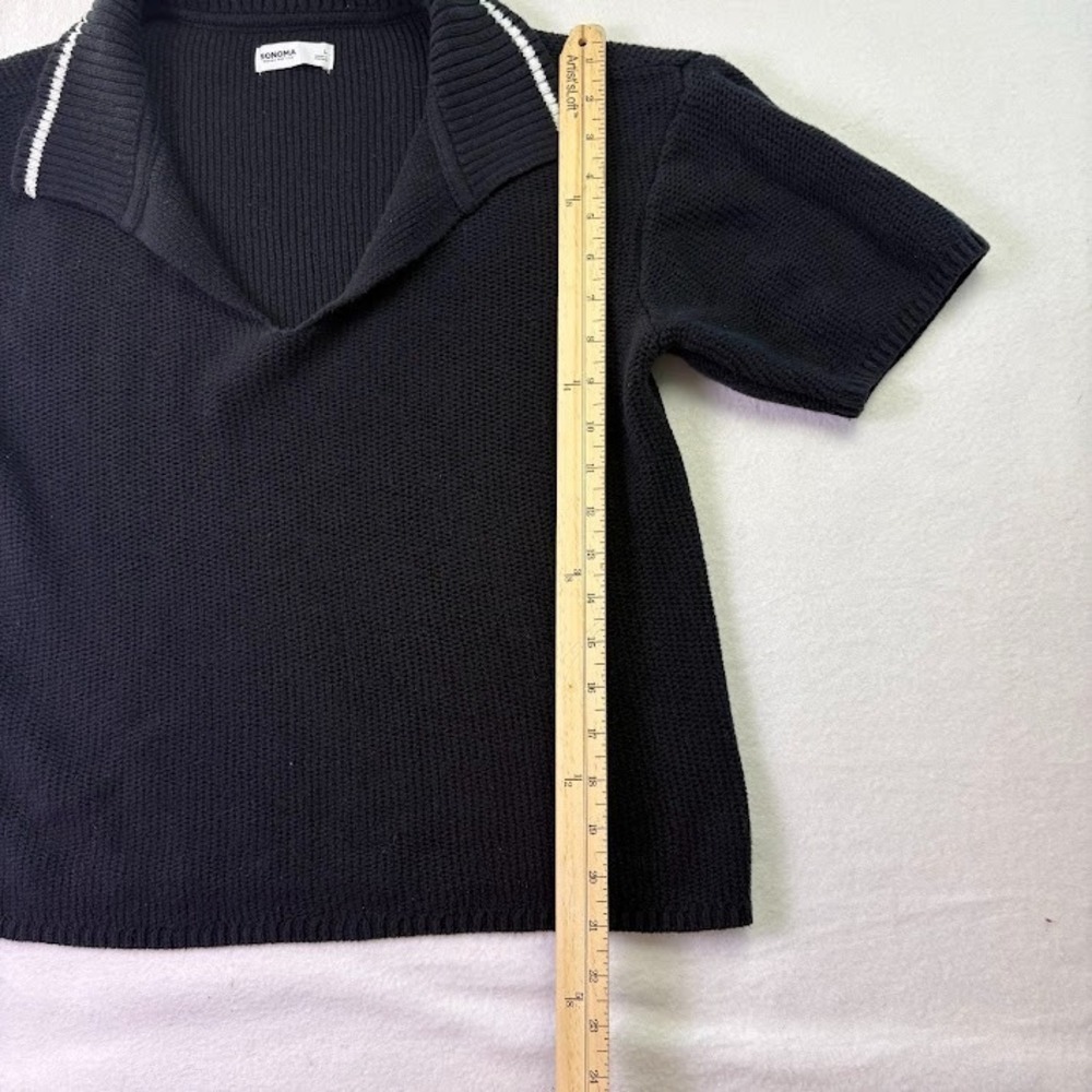 Sonoma Women's‎ Ribbed Sweater Black Size Large Short Sleeve Collared - Picture 3 of 5